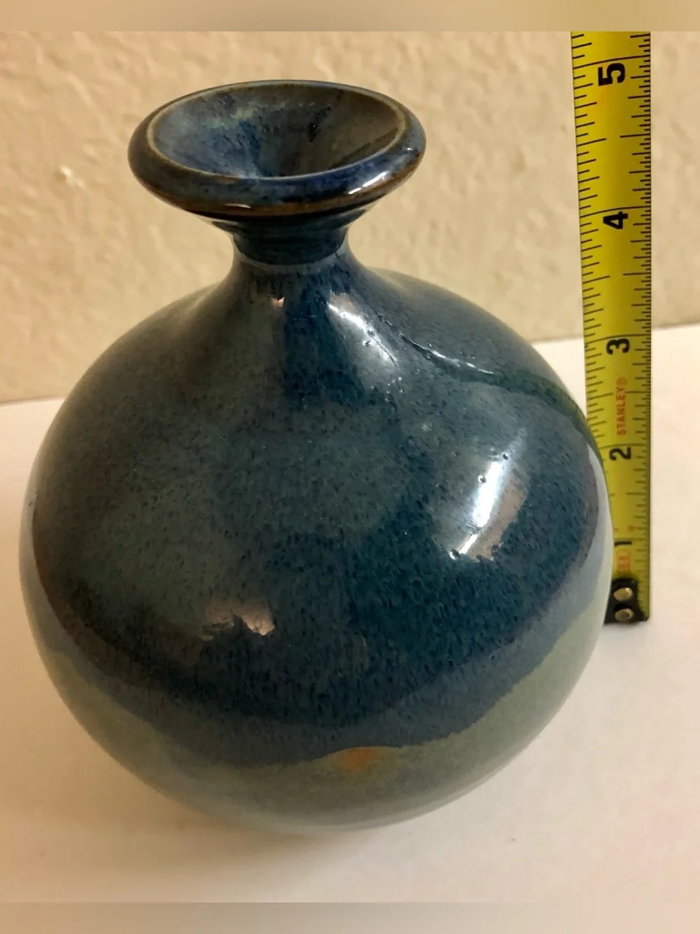 Handmade Blue Ceramic Decorative Vase Signed.